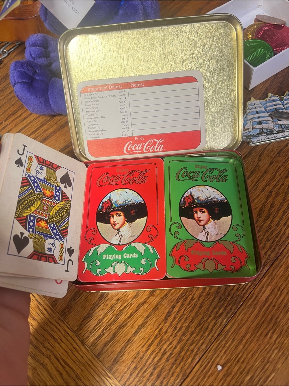 Coca Cola Red and Green Vintage Tin Playing Card Set